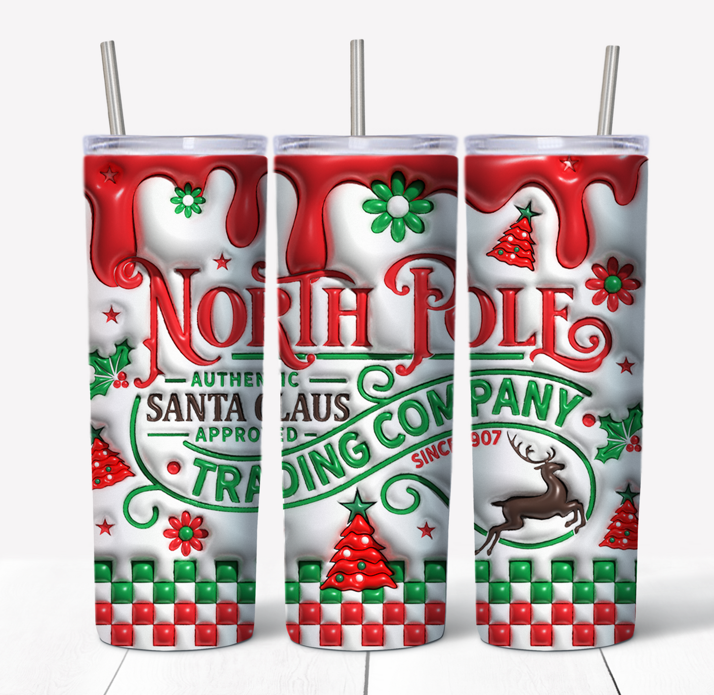 North Pole Skinny Tumbler w/Sliding Lid and Straw- 20 Oz