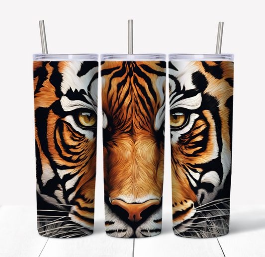 Orange Tiger Skinny Tumbler w/Sliding Lid and Straw- 20 Oz