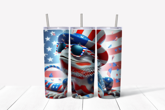 Patriotic Dragon Skinny Tumbler w/Sliding Lid and Straw- 20 Oz