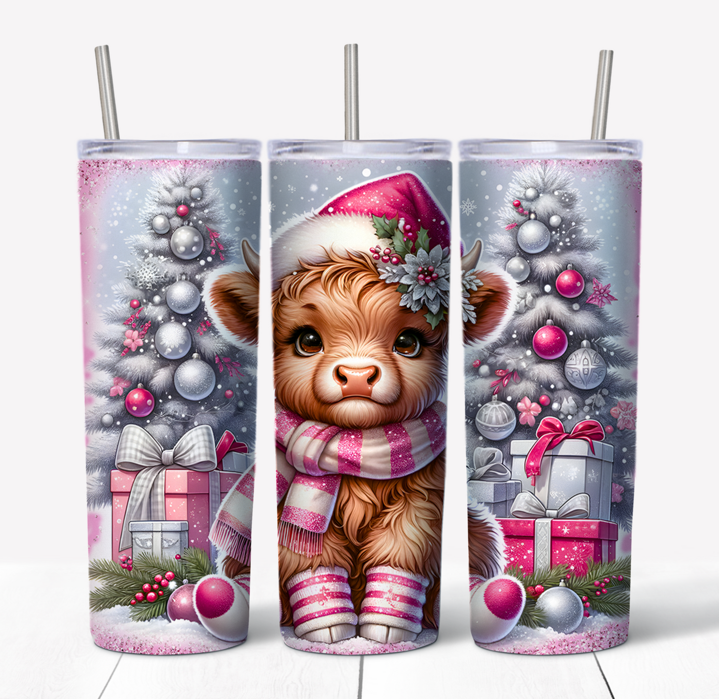 Pink Cow Skinny Tumbler w/Sliding Lid and Straw- 20 Oz