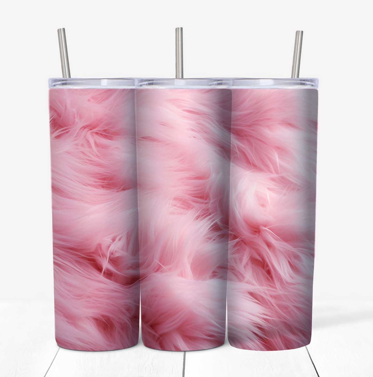 Pink Fur Print Skinny Tumbler w/Sliding Lid and Straw