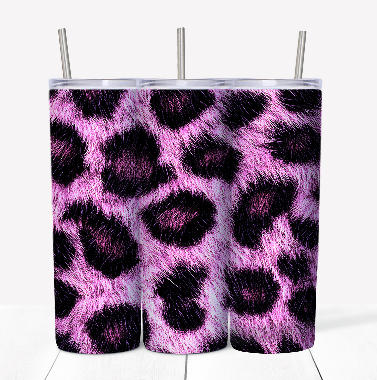Purple Cheetah Print Skinny Tumbler w/Sliding Lid and Straw