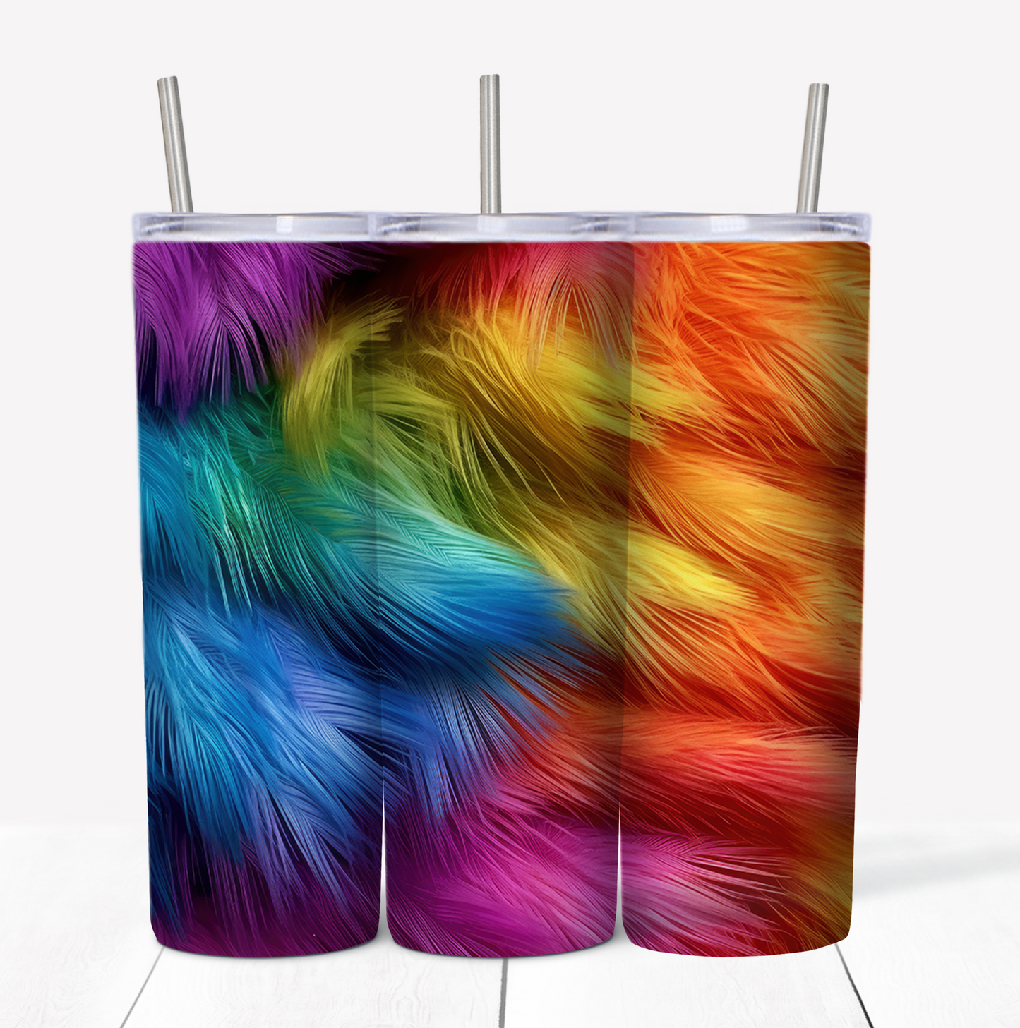 Rainbow Fur Print Skinny Tumbler w/Sliding Lid and Straw