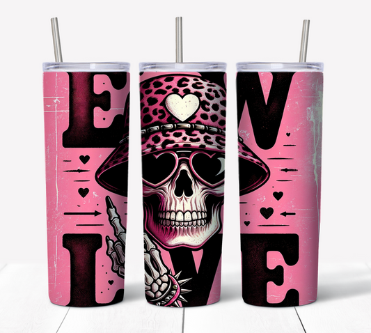 Valentines Skull Love Skinny Tumbler w/Sliding Lid and Straw- 20 Oz