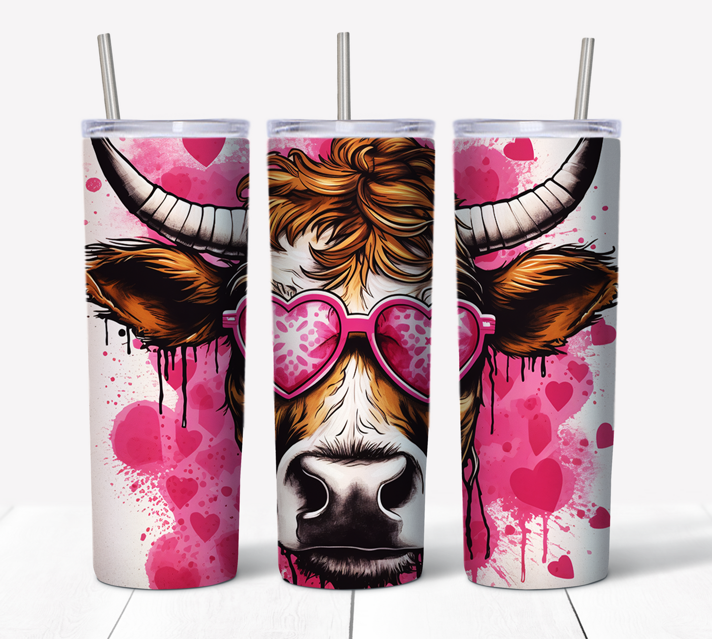 Valentines Cow Skinny Tumbler w/Sliding Lid and Straw- 20 Oz