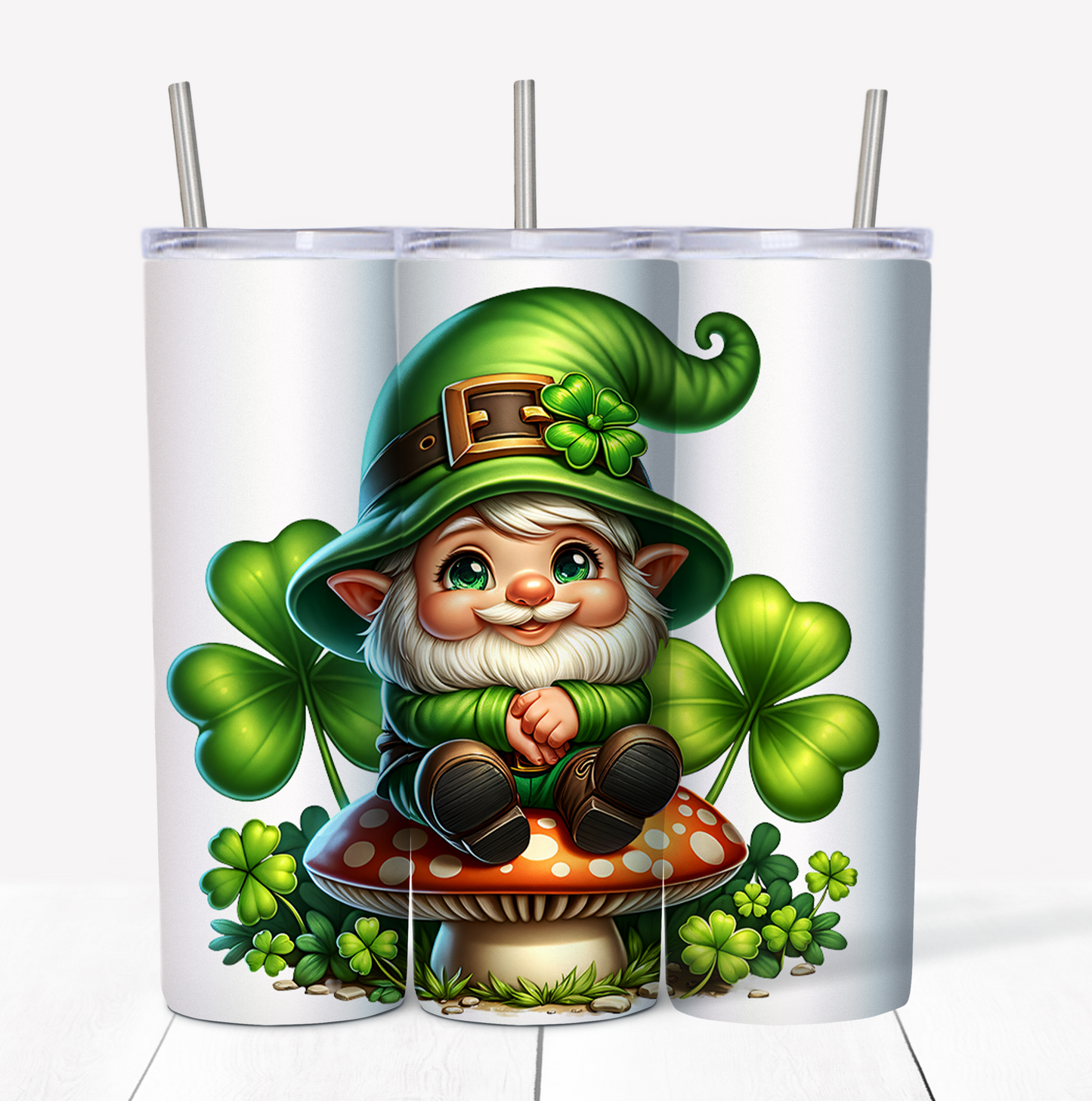 St Patricks Day Gnome Skinny Tumbler w/Sliding Lid and Straw- 20 Oz