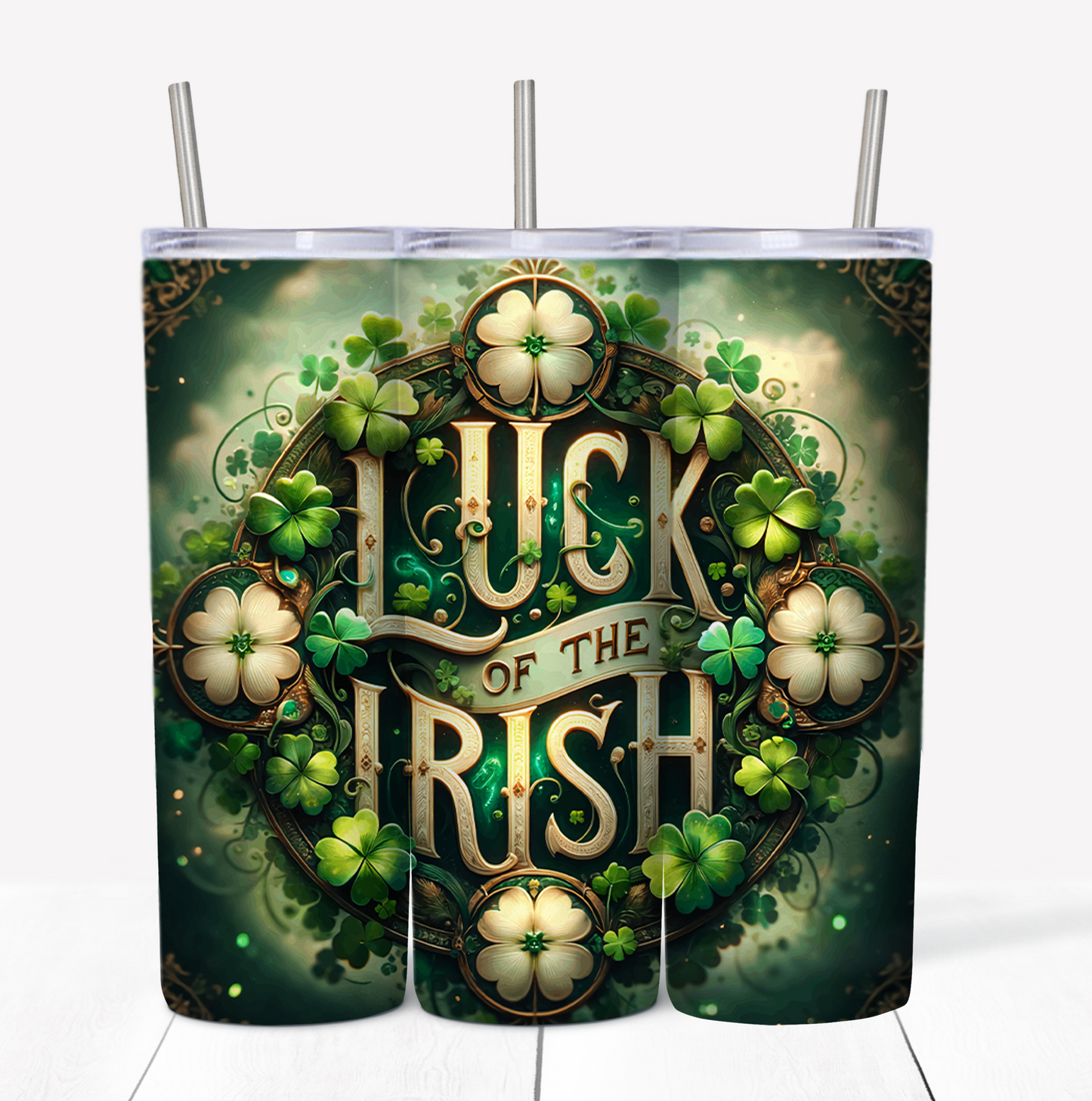 St Patricks Day Luck Skinny Tumbler w/Sliding Lid and Straw- 20 Oz