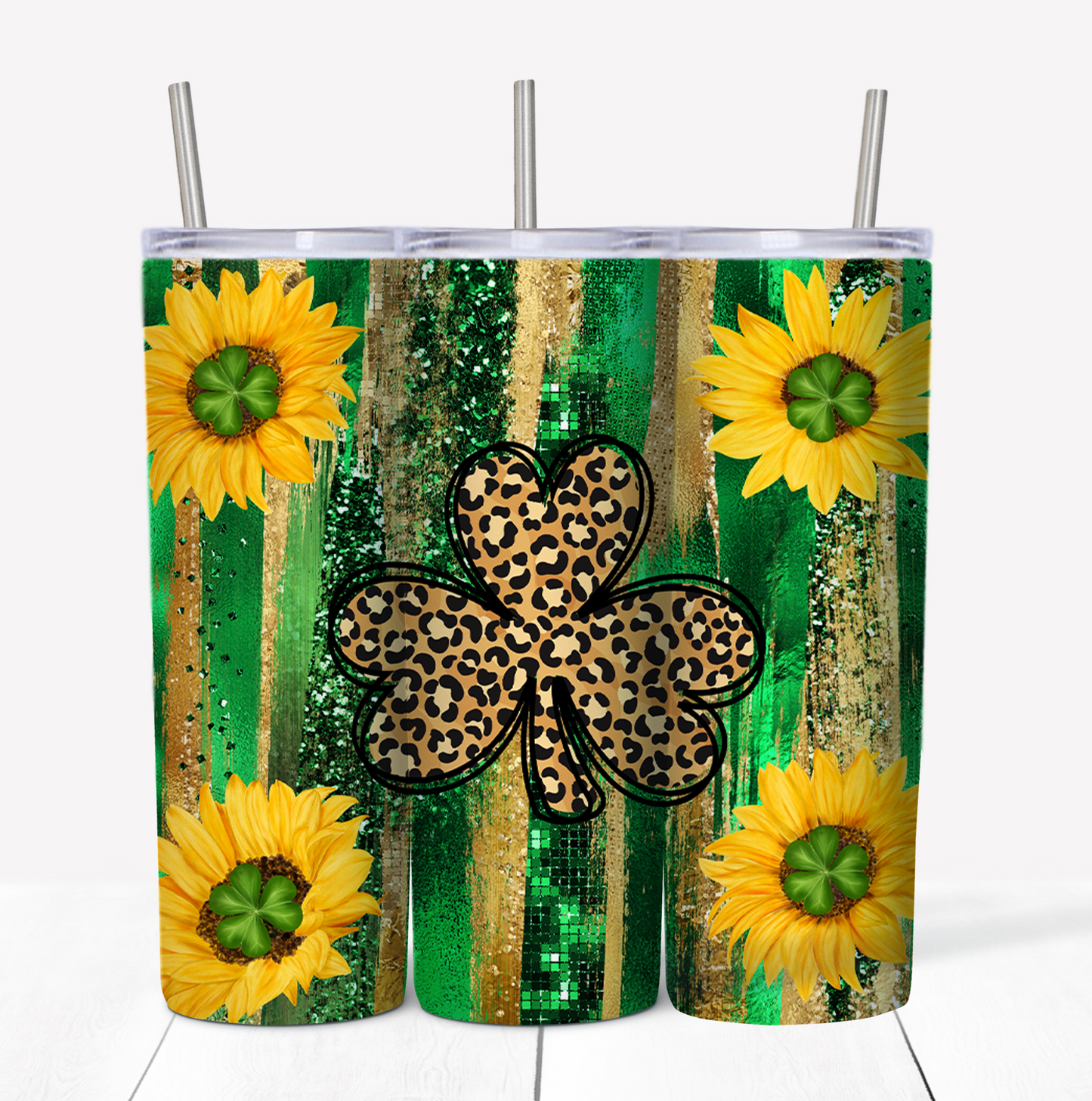 St Patricks Day Sunflowers Skinny Tumbler w/Sliding Lid and Straw- 20 Oz