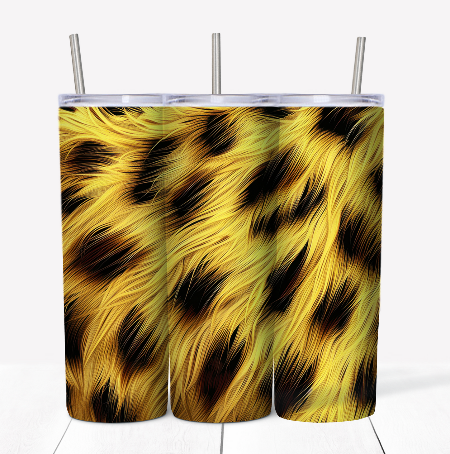 Yellow Fur Print Skinny Tumbler w/Sliding Lid and Straw
