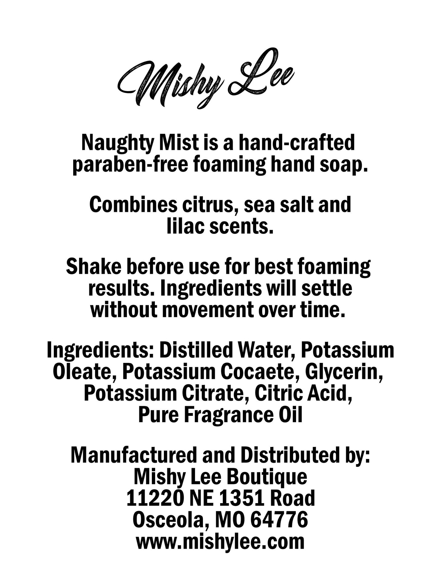 Naughty Mist 8 Oz - Mishy Lee Foaming Hand Soap