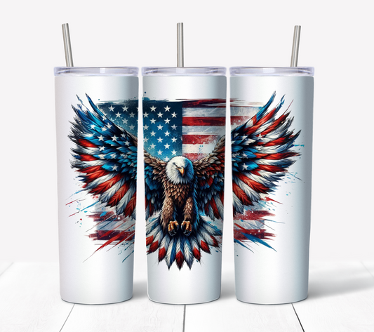 Patriotic Eagle Skinny Tumbler w/Sliding Lid and Straw- 20 Oz