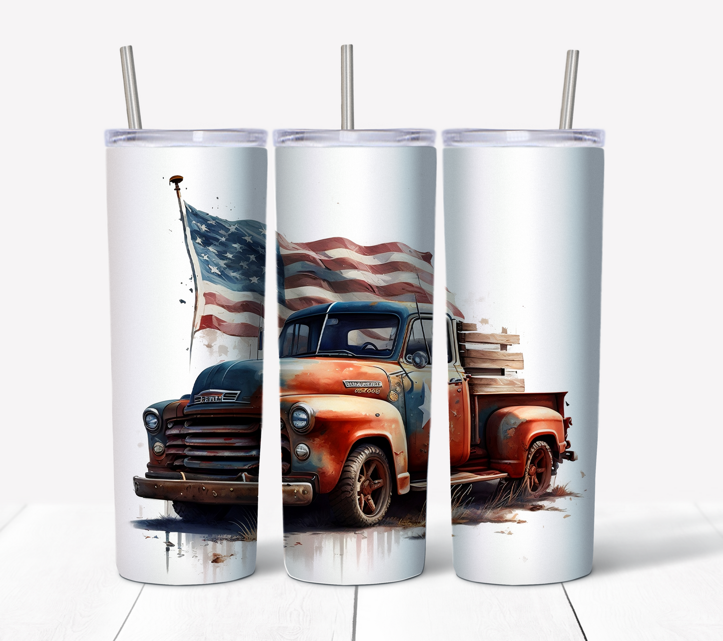 Patriotic Skinny Tumbler Set w/Sliding Lids and Straws - 20 Oz (6-Pack)