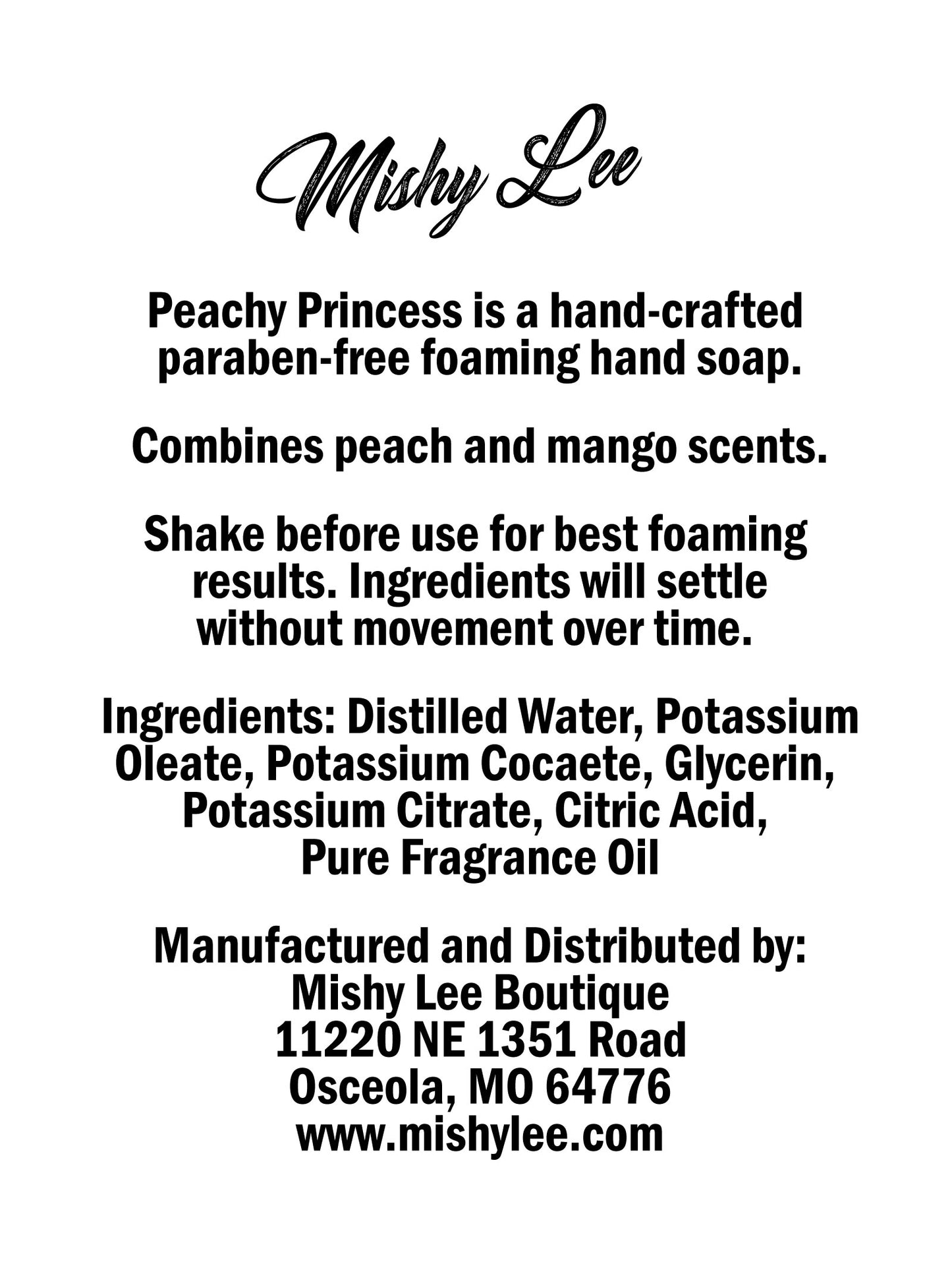 Peachy Princess 8 Oz - Mishy Lee Foaming Hand Soap