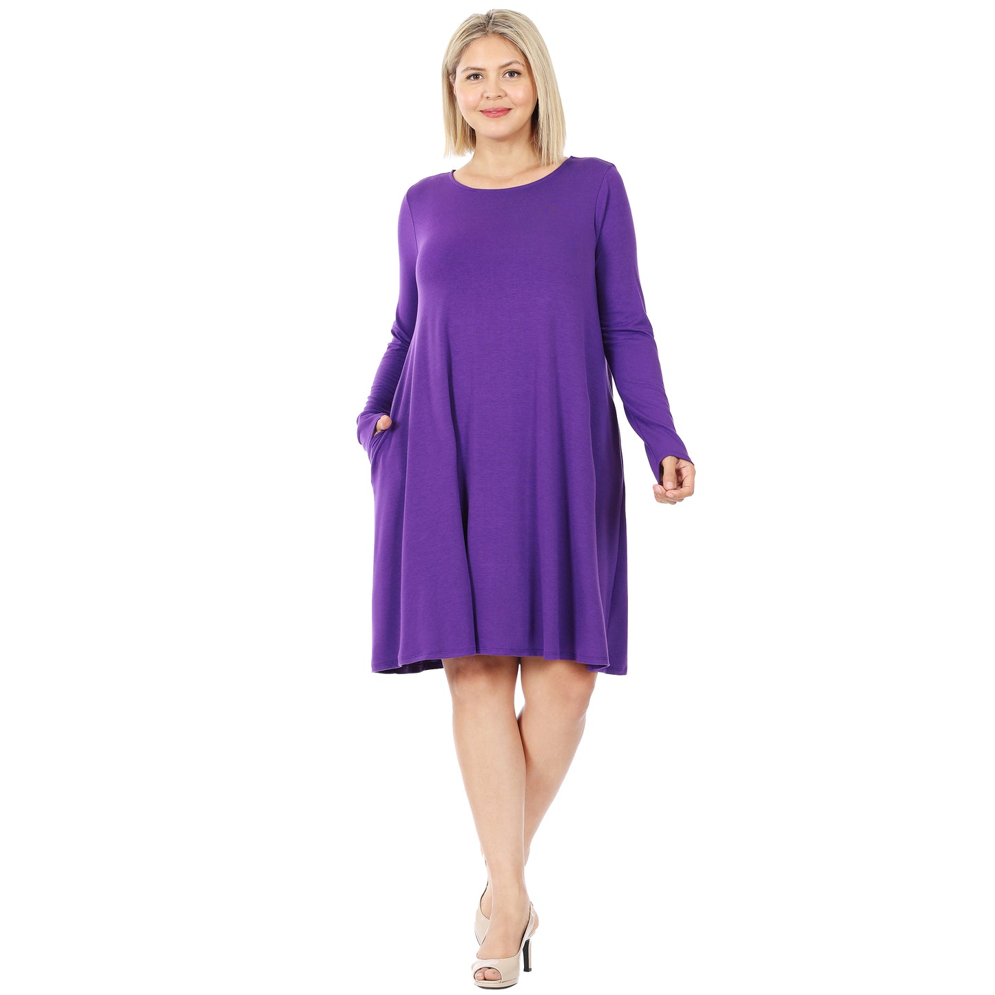 LONG SLEEVE FLARE DRESS WITH POCKETS