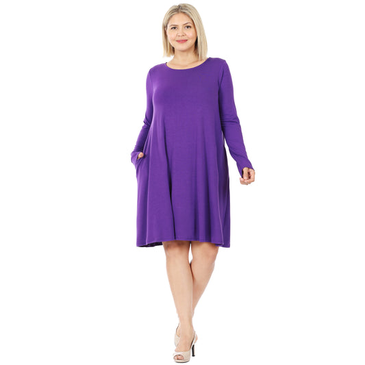 LONG SLEEVE FLARE DRESS WITH POCKETS