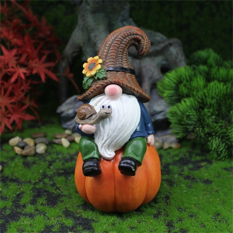 Fall Garden Pumpkin Gnome Statue Resin Outside / Inside