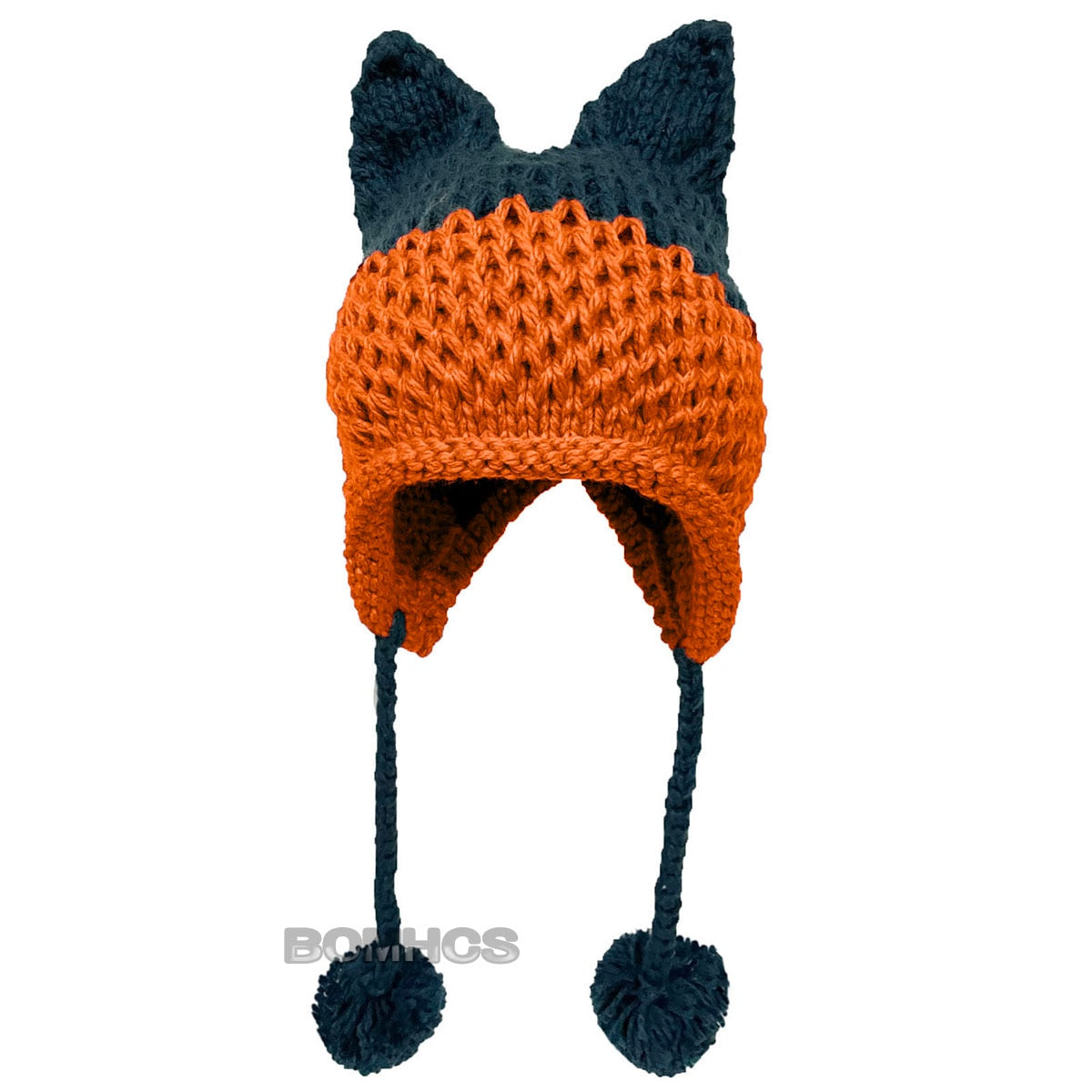 BomHCS Cute Fox Ears Beanie Winter Warm 100% Handmade Knit Hat