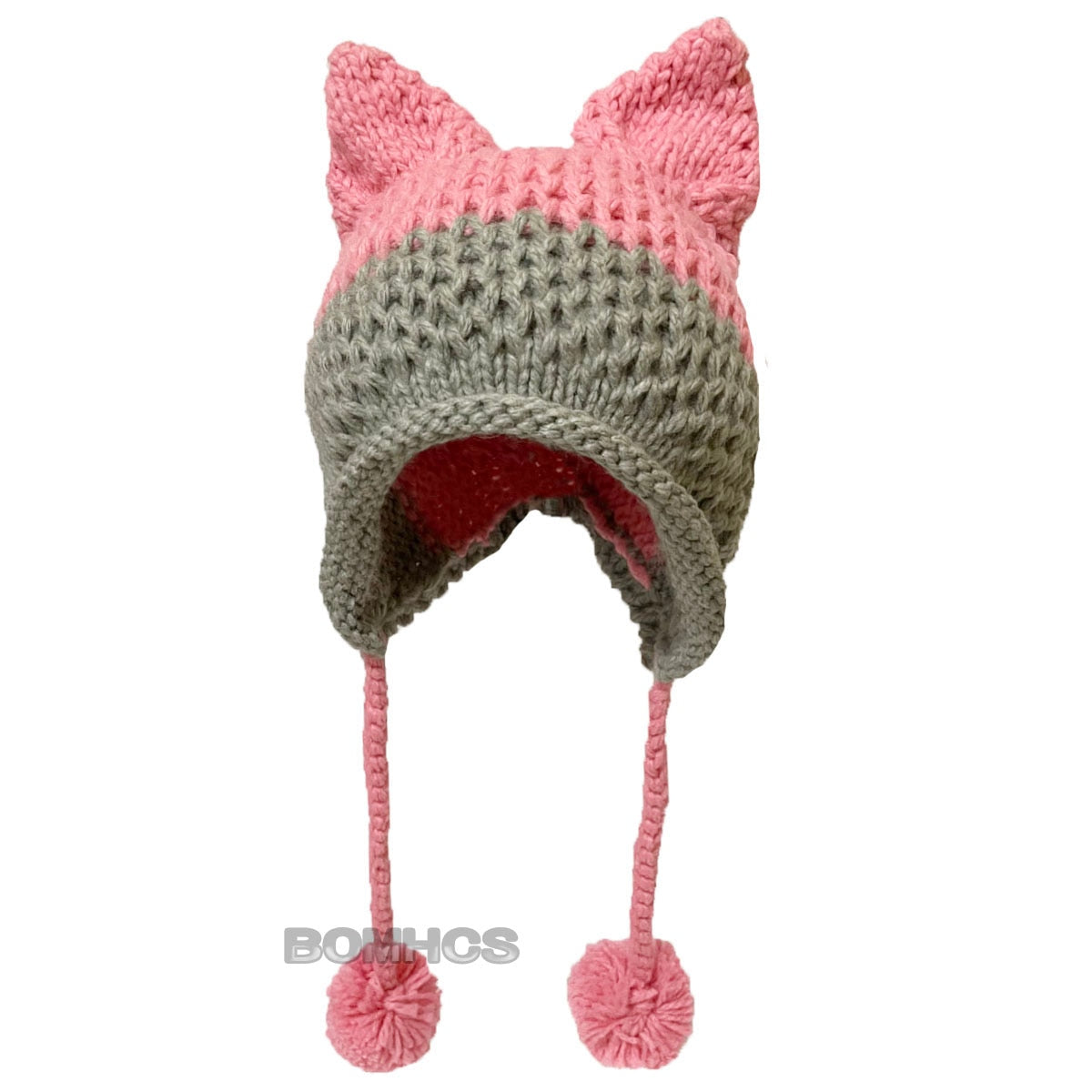 BomHCS Cute Fox Ears Beanie Winter Warm 100% Handmade Knit Hat