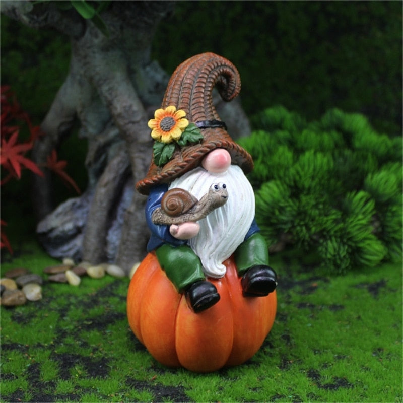 Fall Garden Pumpkin Gnome Statue Resin Outside / Inside