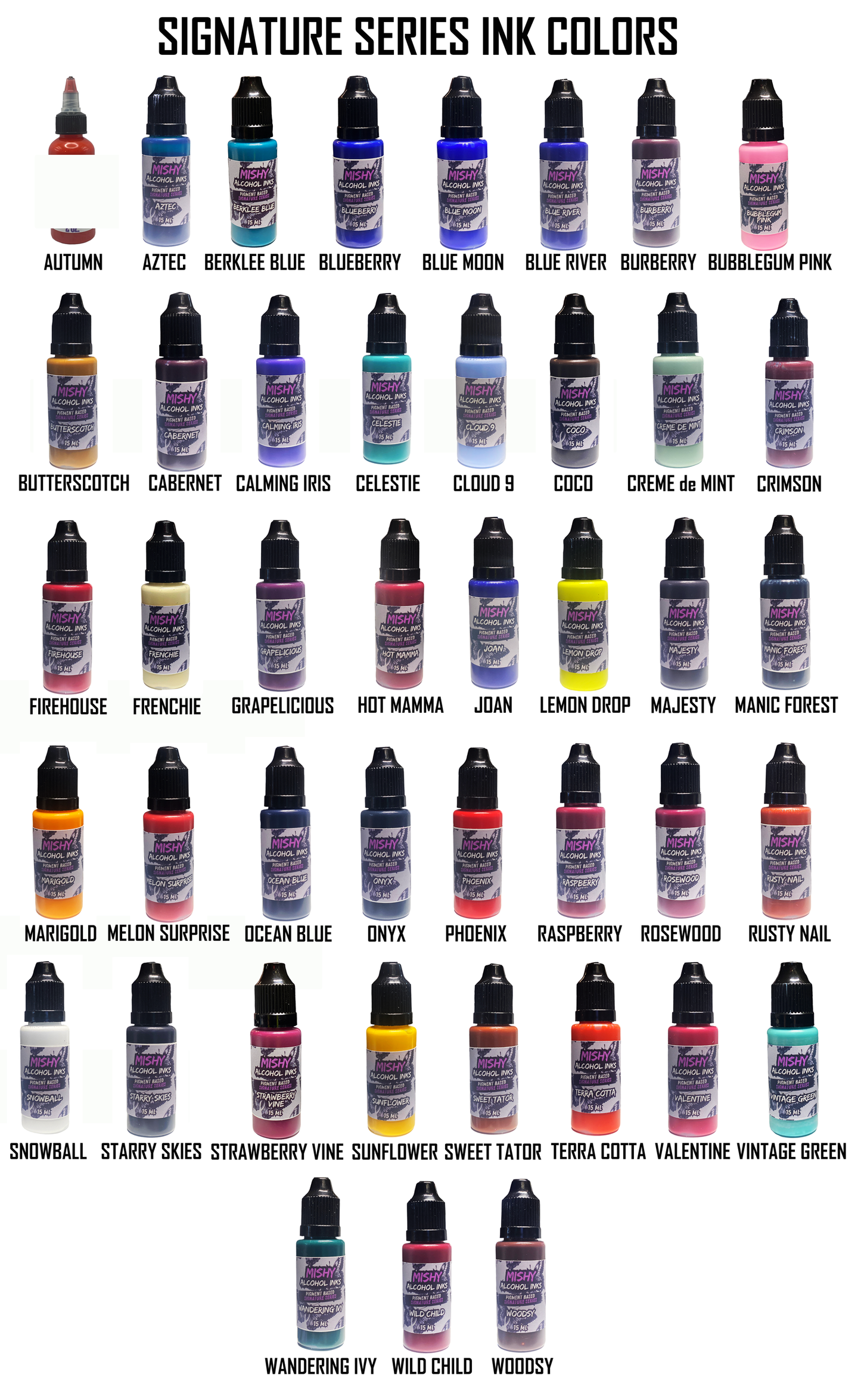 Mishy Lee Alcohol Inks - Signature Series Pigment Inks - 15mL (Pre-Order)
