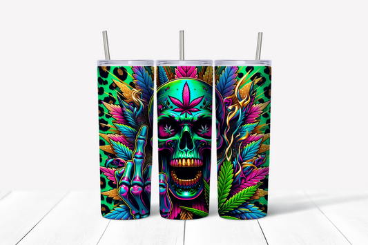 Skull 420 Skinny Tumbler w/Sliding Lid and Straw- 20 Oz