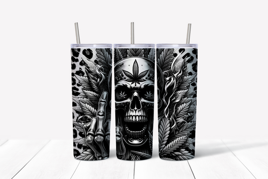 Skull 420 Gray Skinny Tumbler w/Sliding Lid and Straw- 20 Oz