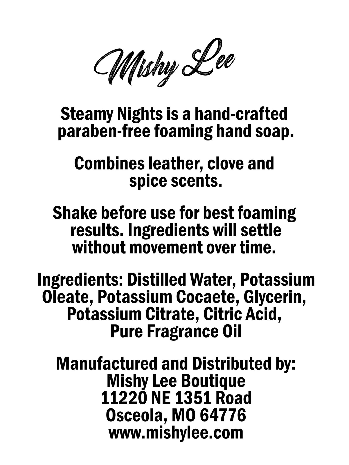 Steamy Nights 8 Oz - Mishy Lee Foaming Hand Soap