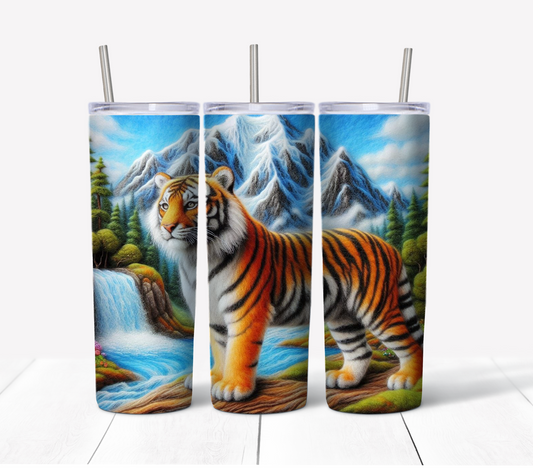 Tiger Skinny Tumbler w/Sliding Lid and Straw- 20 Oz