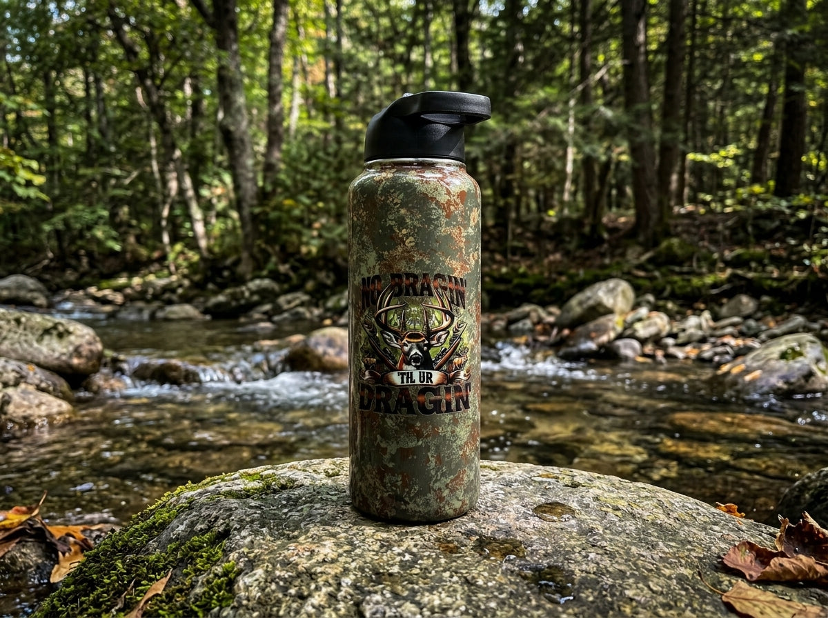 Custom Painted Camo No Braggin Stainless 40 Hydro Duo Bottle - Dual Lids Included