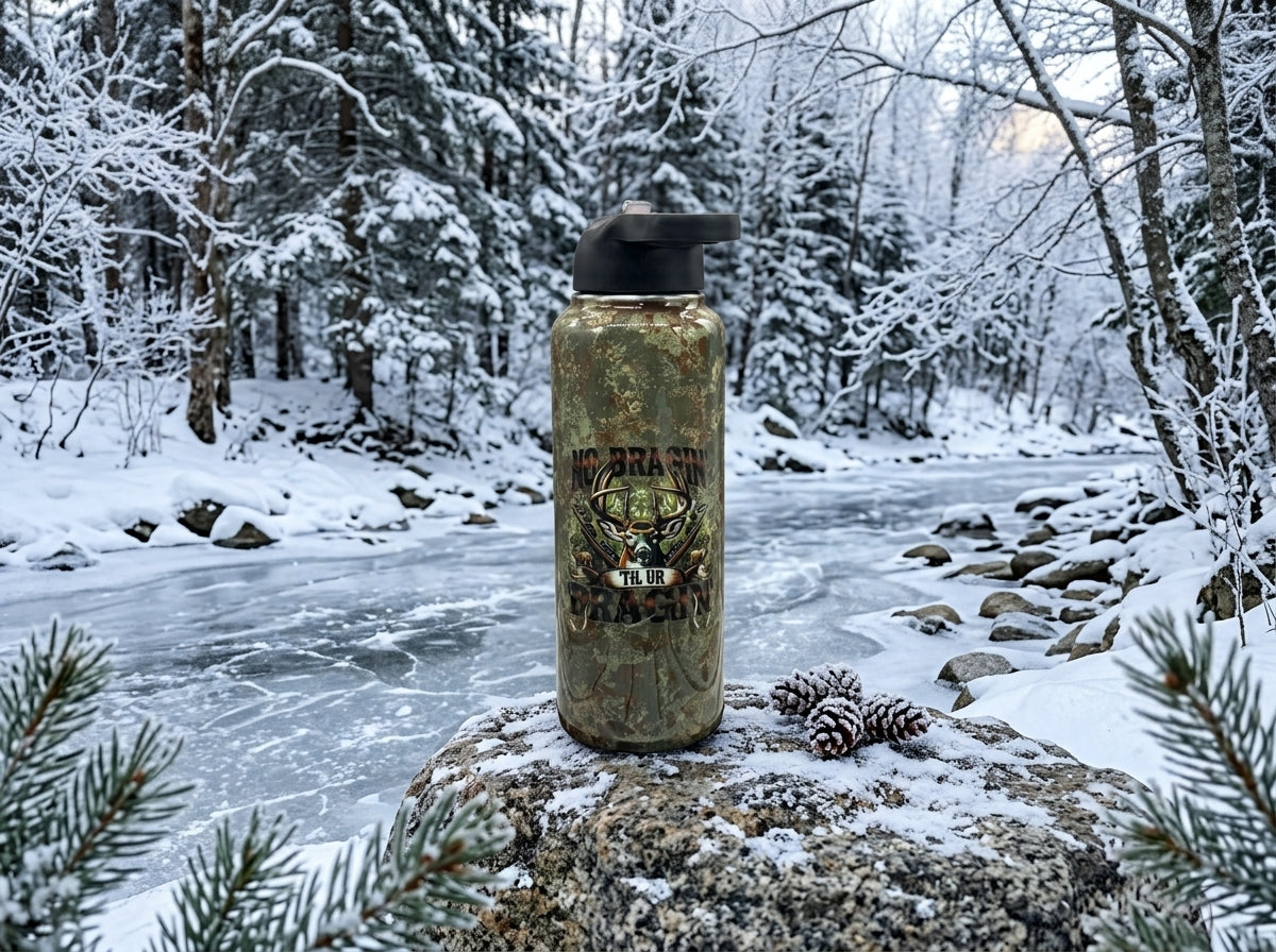 Custom Painted Camo No Braggin Stainless 40 Hydro Duo Bottle - Dual Lids Included
