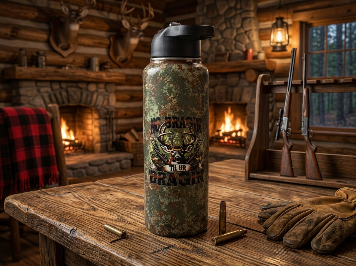 Custom Painted Camo No Braggin Stainless 40 Hydro Duo Bottle - Dual Lids Included