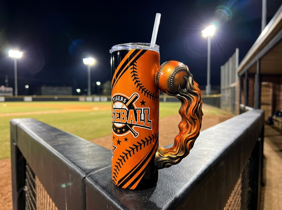 Flaming Baseball Tumbler Handle 3D Printing STL – Digital Download