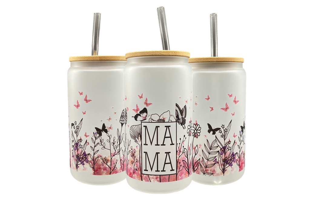 MAMA Butterfly Floral Glass Tumbler - 18 Oz