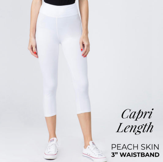 YOGA BAND SOLID COLOR PEACH SKIN Capri LEGGINGS