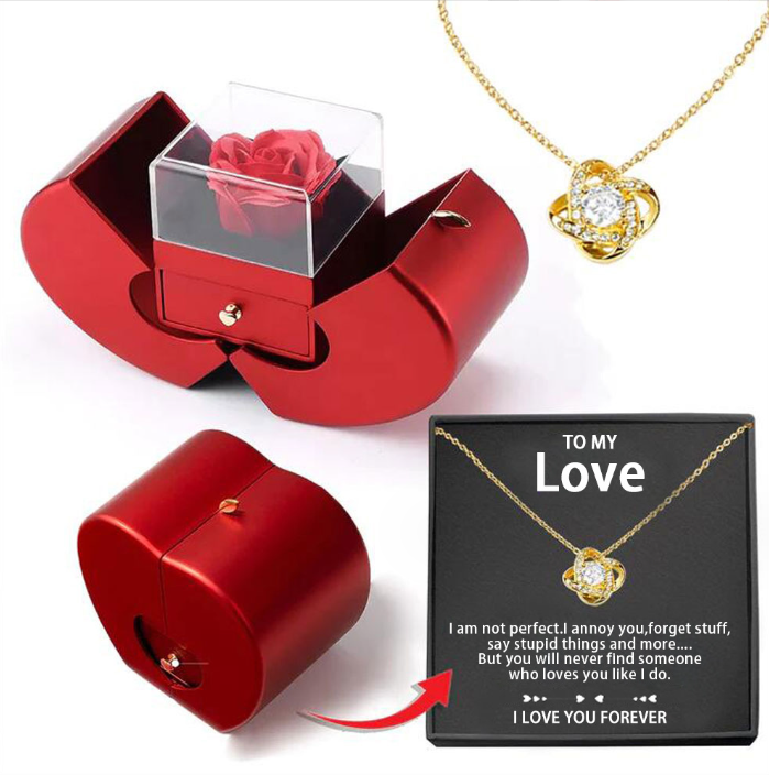 Fashion Jewelry Box Red Apple Christmas Gift Necklace Eternal Rose