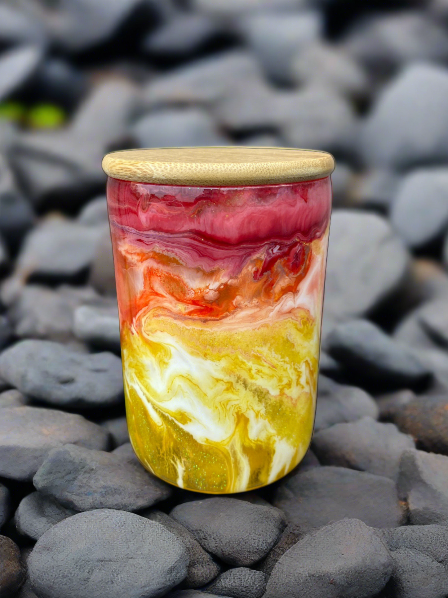 Hand-Painted Storage Jar - (Yellow/Red) 18 Oz