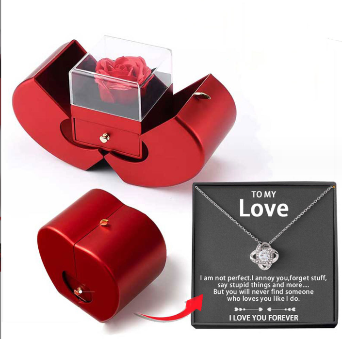 Fashion Jewelry Box Red Apple Christmas Gift Necklace Eternal Rose