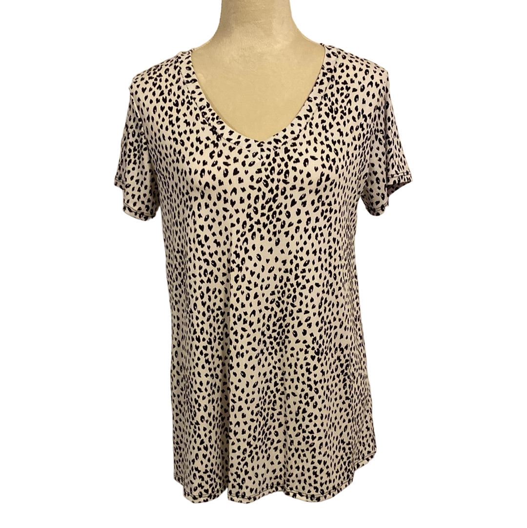 SHORT SLEEVE V NECK LEOPARD ANIMAL PRINT TOP