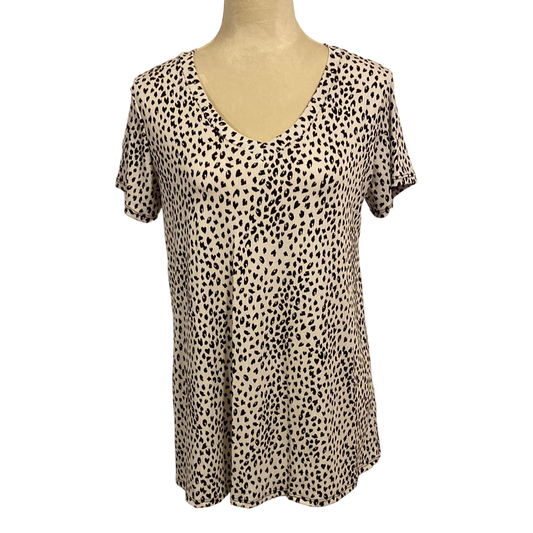 SHORT SLEEVE V NECK LEOPARD ANIMAL PRINT TOP