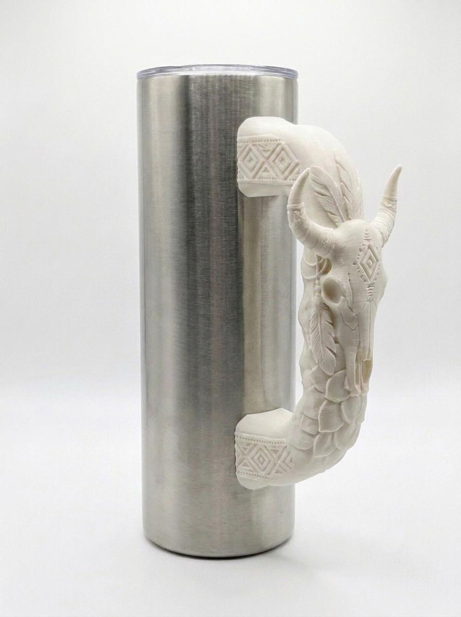 Aztec Bull Skull Tumbler Handle 3D Printing STL – Digital Download