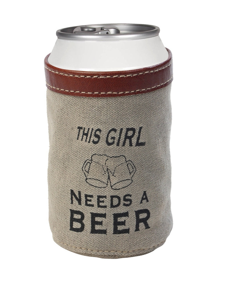 Myra Bag Canvas Leather Can Cooler Drink Holder- THIS GIRL
