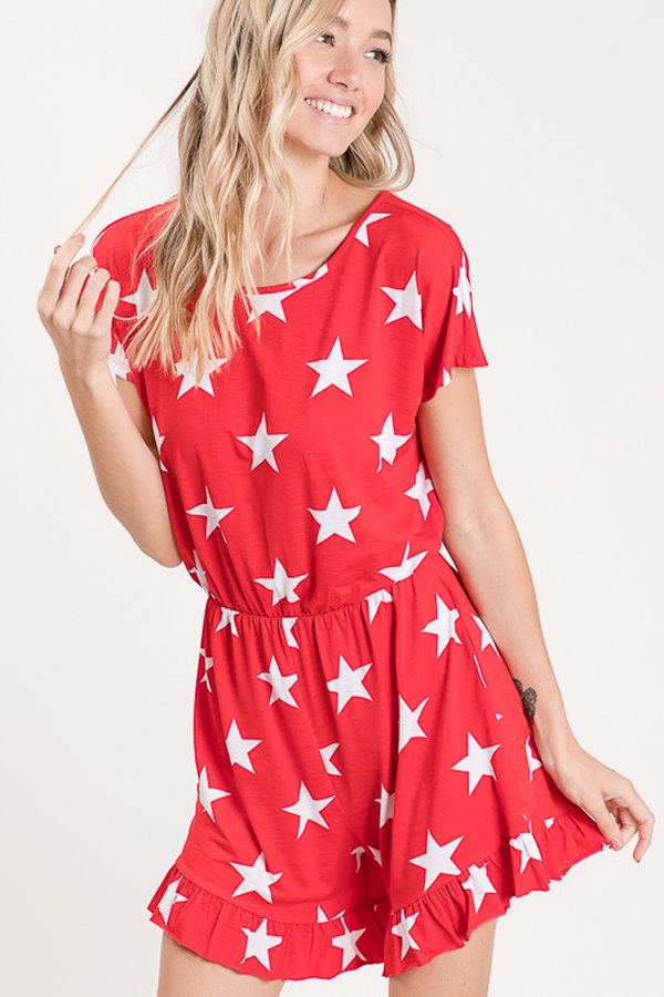 SHORT SLEEVE RED STAR ROMPER