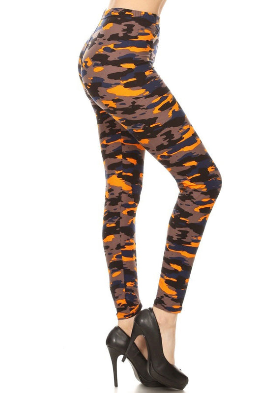 ORANGE CAMO Print Brushed ONE SIZE Leggings