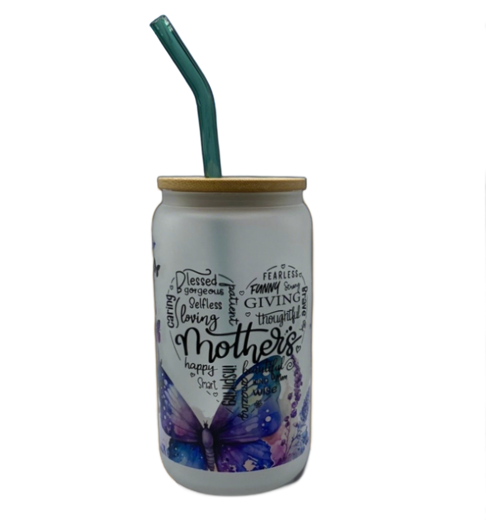 Mothers Butterfly Floral Glass Tumbler - 18 Oz