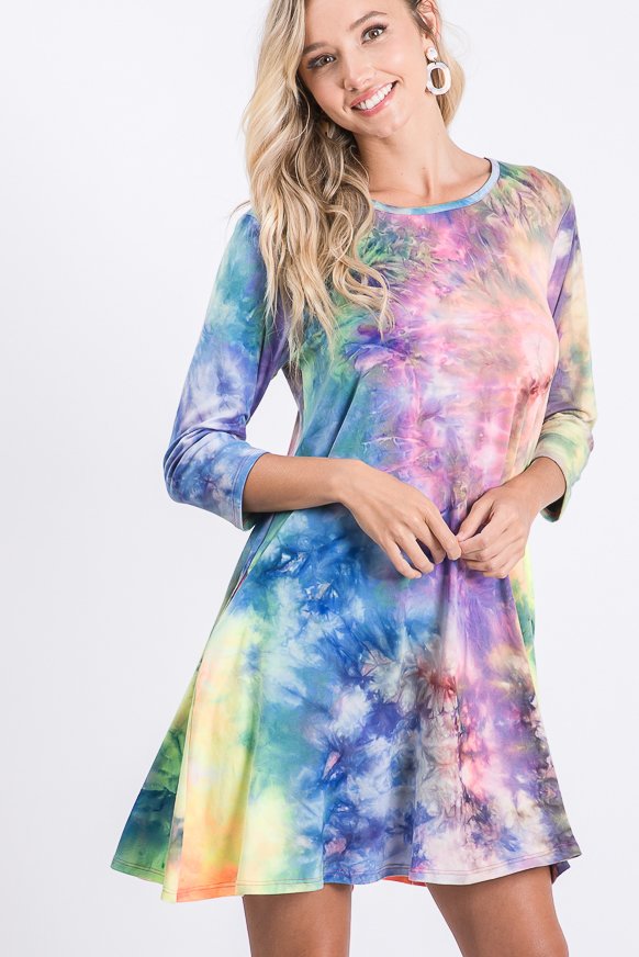 MULTI-COLOR TIE DYE DRESS WITH SIDE POCKET