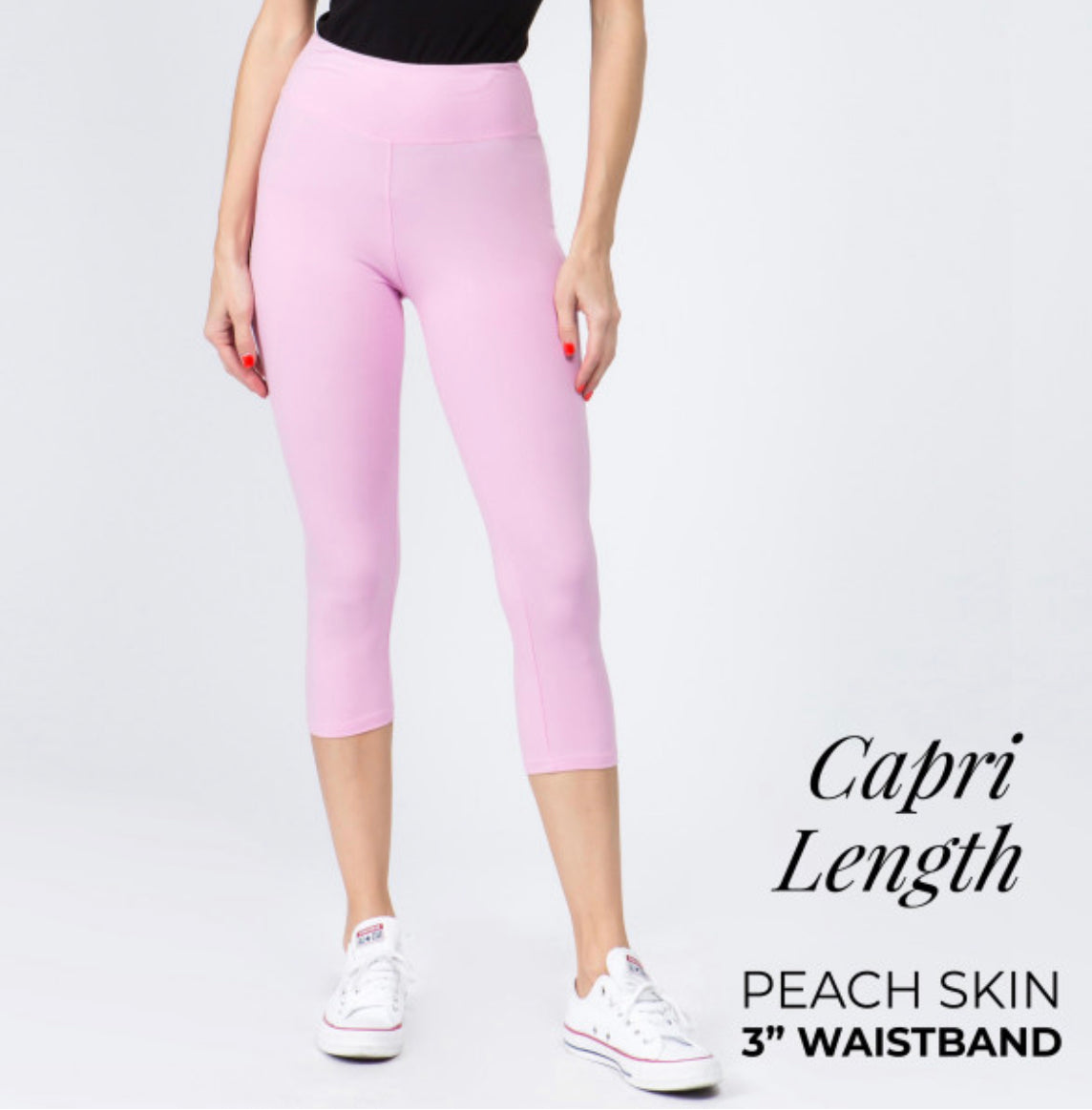 YOGA BAND SOLID COLOR PEACH SKIN Capri LEGGINGS