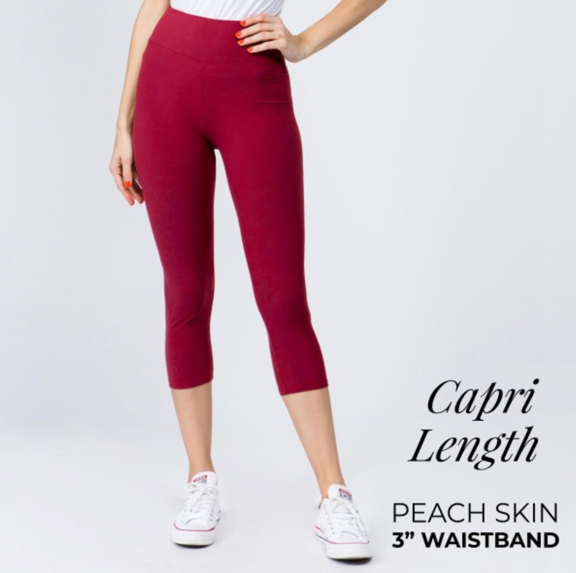 YOGA BAND SOLID COLOR PEACH SKIN Capri LEGGINGS