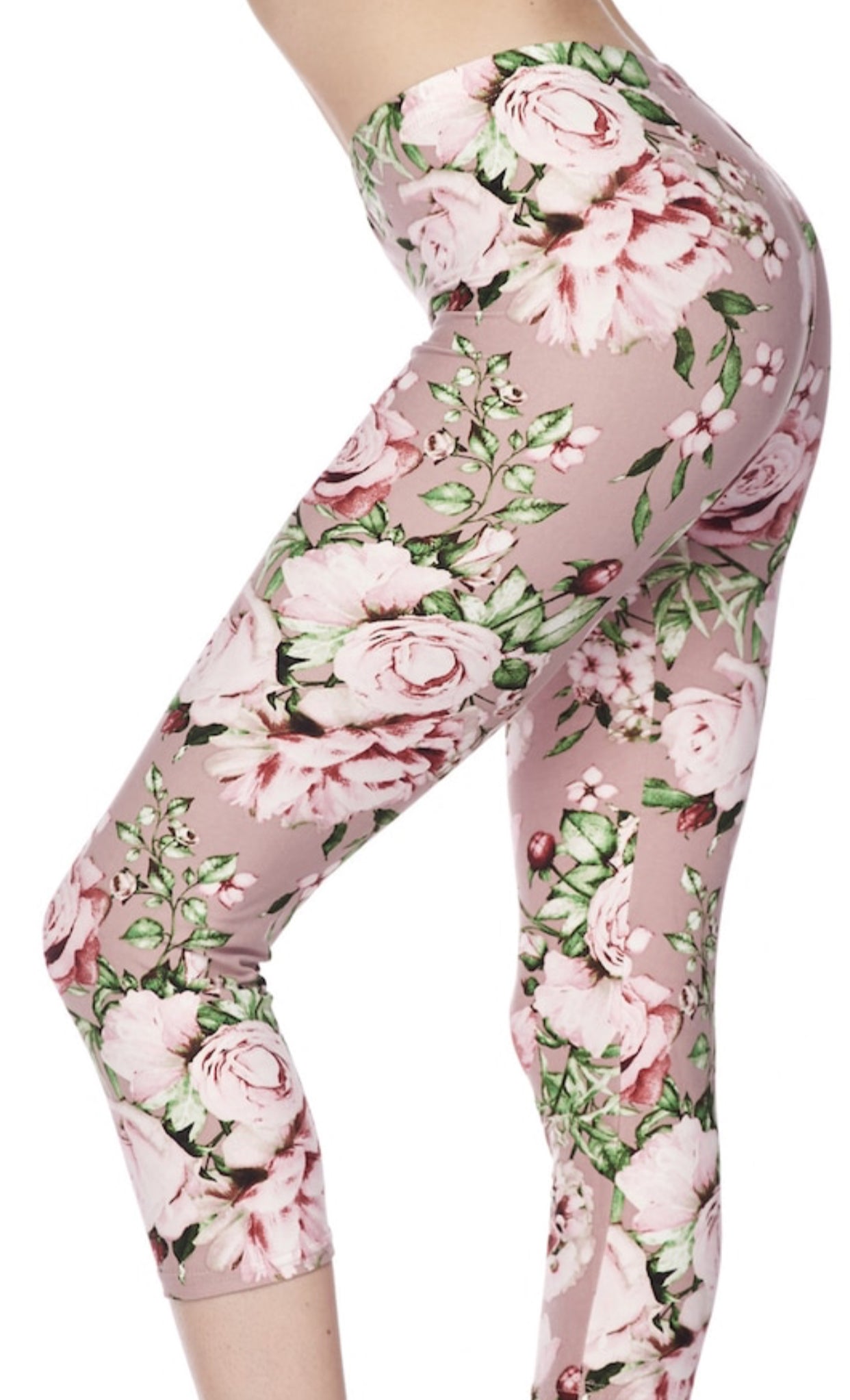 Buttery Soft Mauve Rose Floral ONE Size Capri