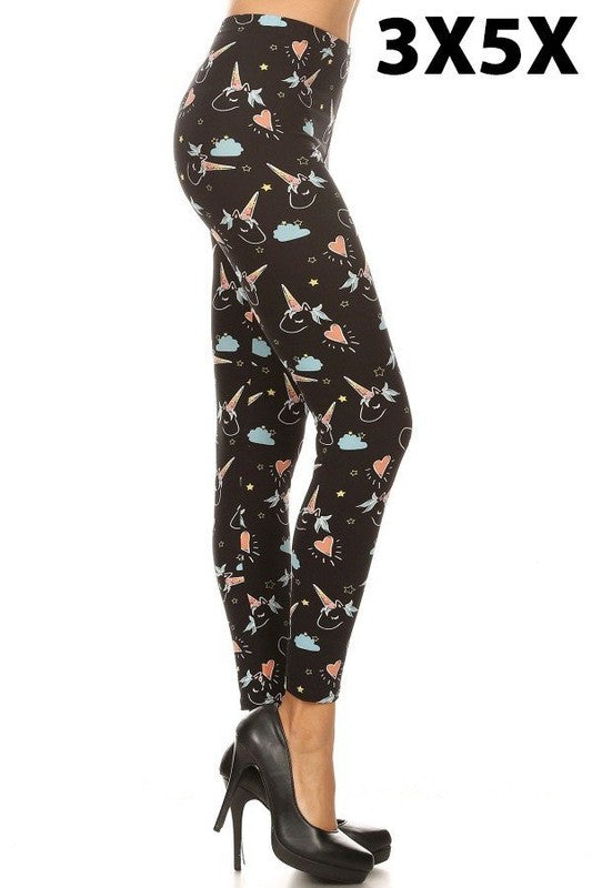 Unicorn Print Ankle Extra Plus Size Leggings 3x5x