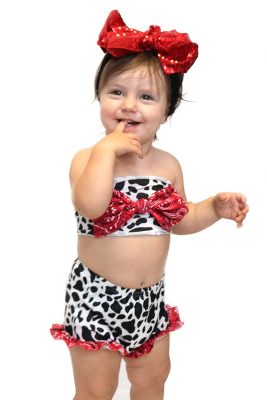 COW SPOT PRINTED BABY BLOOMERS WITH MATCHING HEADBAND